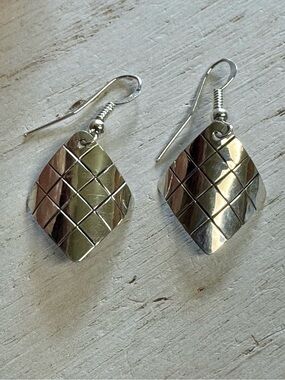 Navajo Felicity Etcitty Sterling Silver Geometric Design Drop Earrings